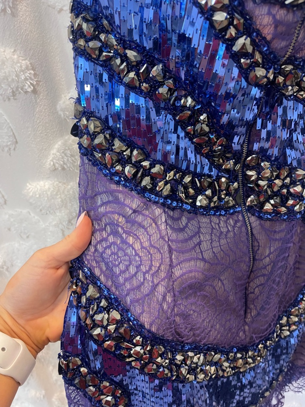 Jovani blue sequin mini dress with beading and lace - Picture 5 of 5